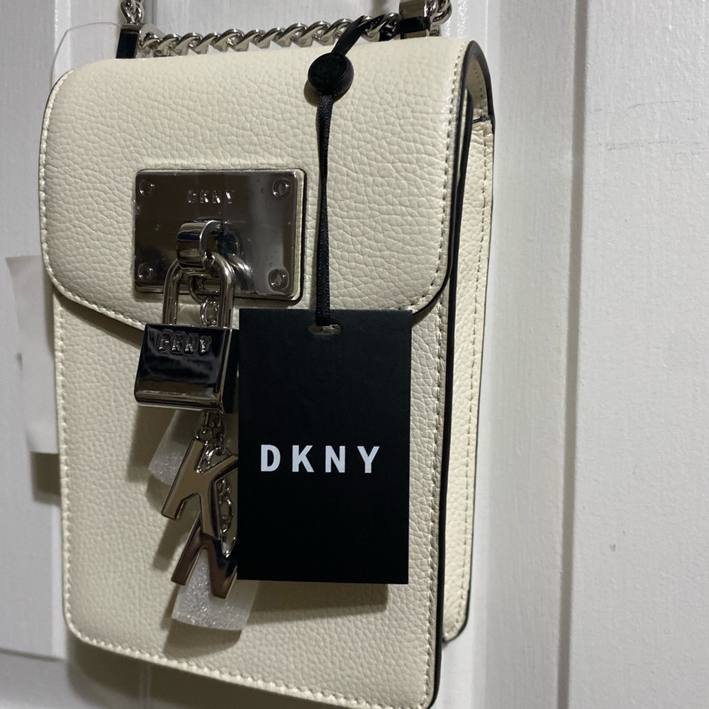 Elissa DKNY Ivory Crossbody with Silver Accents DKNY letters as bag charm, New